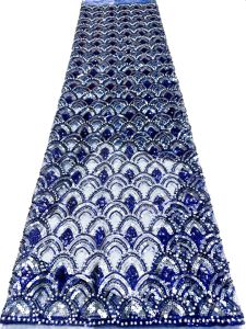 French Lace Fabrics High Quality African Beaded Embroidered Nigerian Sequins Tulle Lace 5 Yards For Sewing Party Dresses