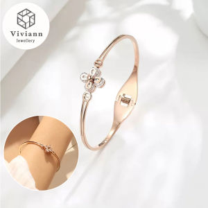 Viviann Original Four leaf Grass Plated 18K Rose Gold Zircon Bracelet For Woman Beautiful Lovers Bracelets Woman Bracelets Bangles Cubic Zirconia Golden Woman Jewelry Gifts Anniversary Gift