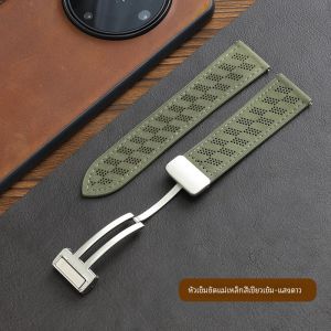 ผู้ชายของแท้ หนัง สายนาฬิกา ระบายอากาศได้ดี Hollow Out Magnetic Buckle ทดแทนสําหรับ Casio Omega Tissot Dw Longines King