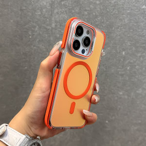 Metal Lens Phone Case for Apple 15 pro Max Frosted Magnetic Attraction Acrylic Gradient Color Protection Shell for iPhone
