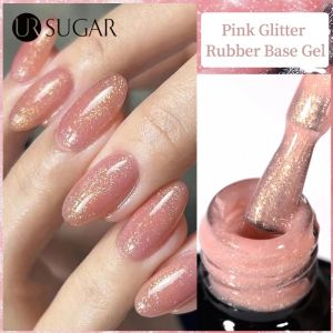 UR SUGAR 7ml Pink Nude Glitter Rubber Base Gel Gold Glitter Milky White Camouflage Color Coat Soak Off UV LED Nails Gel Varnish
