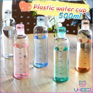 Need 500ml Plastic Bottle Portable Colorful/Transparent Creative Time Mark Water Cup