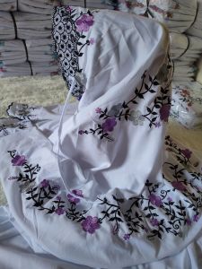 MUKENA TERUSAN DEWASA BORDIR BUNGA BUNGA KATUN MUKRO | MUKENAH PUTIH LAJURAN BORDIR BUNGA SANTRI DEWASA KUDUS