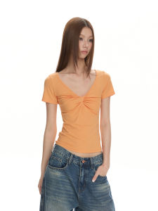 VATTY | Fitted Slim V-Neck Short Sleeve T-Shirt Womens