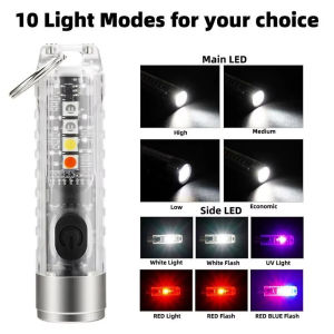 Aitemay Rechargeable Mini Flashlight 10 Mode Portable Keychain Light Adsorption Torch USB Rechargeable Uv Lamp Emergency Camping Lantern
