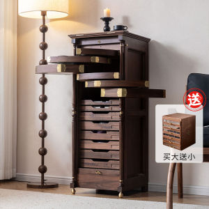 Miaofan Dental Cabinet Tea Set Jewelry Adult Antique Wood Carving American Country Style Mobile Storage Rack Ornament Shelf