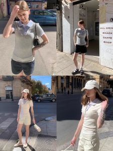 Áo Thun Tay Ngắn Ô Che Quai Chần Bông Phong Cách Pháp Kernel Cosmos Toulouse Square Áo Thun Nữ Dáng Ôm Vừa Vặn