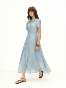 DUSHU | Customizable Peter Pan Collar Shirt Dress Lightweight Slimming