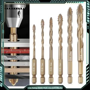 Đầu Khoan Lục Giác JUSTINLAU Hex Masonry Thép Titan Cán 1/4 Inch Đầu Khoan Chữ Thập Dùng Cho Kính Gốm Sứ Bê Tông Gạch Phủ Kim Cương Dụng Cụ Chế Tác Gỗ