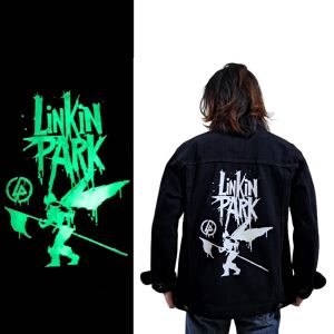 Jaket Jeans Denim Pria - Linkinpark Sablon GITD - Hitam