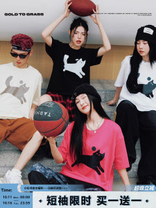 GTG Original American Retro Cat Logo round Neck Short Sleeve Mens Cotton T-Shirt Spring New Style Oversize Half Sleeve T-Shirt