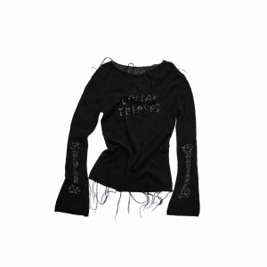 1JINN STUDIO | Mohair Glitter Embroidery Slightly Sheer Blouse