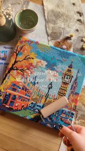 [พร้อมส่งจากไทย] FiguredArt ครอสติสคริสตัล 25x25 ซม. ขึงเฟรม - ฤดูใบไม้ร่วงในลอนดอน