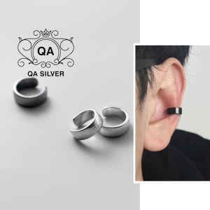 Khuyên tai bạc 925 tròn kẹp vành đen trắng nam nữ không cần lỗ S925 EARCUFF QA SILVER Earrings EA231108