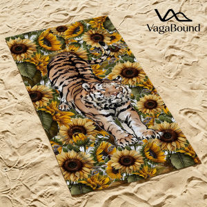 Khăn Tắm Biển Khô Nhanh Tiger & Sunflowers Không Bám Cát Thấm Hút Tốt Mỏng Gọn Nhẹ Phụ Kiện Đi Bơi Cắm Trại 100% Polyester
