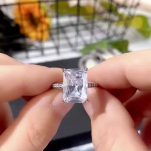 Huitan Crystal Square Cubic Zirconia Women Rings Luxury Silver Color High Quality Wedding Band Accessories Engagement Jewelry