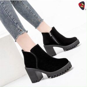 KATERINA FASHION Korean Plain Ankle Zipper Boots Shoes Heeled For Women #K-8