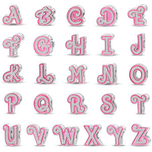 925 Sterling Silver Romantic Pink 26 Letters DIY Love Charms Beads Fit 925 Original Bracelets Fine Birthday Jewelry Gift