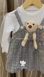 Dress Anak Import Free Boneka Teddy Gaun Lengan Panjang Fashion Anak Perempuan