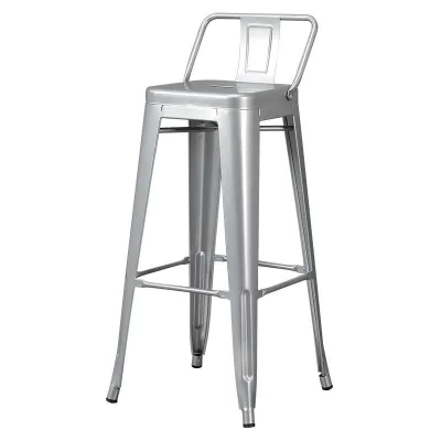Stainless Color Home Bar Stool Metal Industrial Simple Backrest Stool