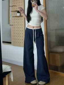 Quần Ống Rộng Kẻ Sọc Dọc Dáng Quả Lê Mùa Thu 2025 Cho Nữ Quần Ống Đứng Rộng Rãi Thường Ngày Cạp Cao Bằng Vải Polyester