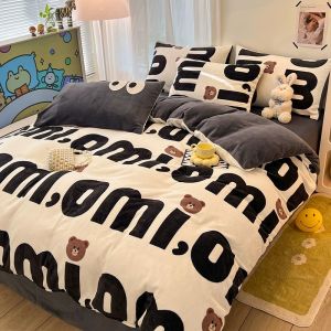 Thickened Milk Velvet Coral Fleece Winter Series Bedding Four-Piece Set Double-Sided Flannel Bedding Comforter Cover Sheet