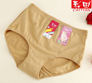 Caitian Hip Raise High Waist Pure Cotton Womens Underwear Flat Feet Solid Color Lace Trim Fat Middle-Aged and Elderly Boxers 216