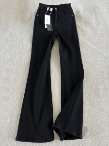 Black Slim Fit Mens Jeans High Street American Style Spring Autumn Knife Edge Flared Pants Youthful Trendy Cotton Blend