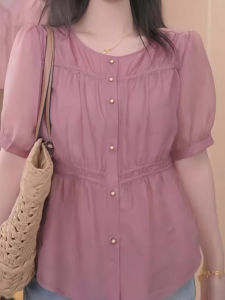 Korean Style Gentle Short Sleeve Shirt Beautiful Top for Women Spring New Arrival Elegant Sensation Commute Friendly Casual Wear