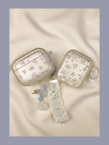 Blue Floral Butterfly Knot AirPods pro Case Wireless Bluetooth Earphone Cover Soft TPU Shell for  AirPods 3 4 Generation