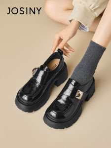 Josiny | Thick Sole Leather Comfortable Platform Loafers for Petite Women
