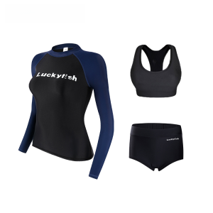 Luckyfish Korean Diving Suit Womens Long-Sleeved Separates Quick-Drying Sunscreen Swimsuit Surfing Suit Dive Skin Snorkeling Suit