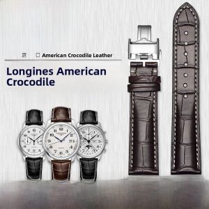 Woalmorn | Authentic Wanchen Lysander Mens Watch Band Alligator Leather Strap Original American Crocodile Smooth Surface Medium Thickness