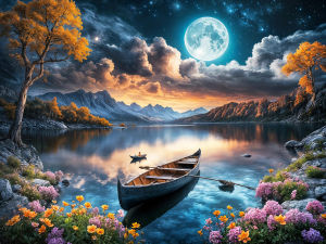 Huacan Diamond Painting Moon Flower Boat Diamond Mosaic Landscape New Collection Picture Of Rhinestones