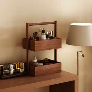 กล่องเก็บเครื่องสำอางสไตล์ย้อนยุคไม้แท้ ชั้นวางของบนโต๊ะ เครื่องประดับผม ชั้นวางของชั้นเดียว กล่องเก็บของสำหรับโต๊ะแต่งหน้า