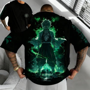 Demon Slayer Mens T-shirt Sanemi Shinazugawa Summer Japanese Anime Tee Spring and Autumn Boys Short-sleeved Parent-child Wear