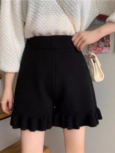 กางเกงขายาวทรงหลวมเอวสูงสำหรับผู้หญิง ฤดูใบไม้ร่วง/ฤดูหนาว 2022 กางเกงขาสั้นถักนิตติ้งสไตล์ใหม่ กางเกงขายาวทรงตรงสำหรับผู้หญิง