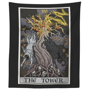 VIKAMA Tarot Tower Tapestry Dark Gothic Wall Decoration Living Room Meditation Room Destruction and Rebirth Room Decoration