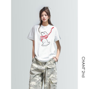 CHANT2nd | Dog Embroidery Dotted Short Sleeve Cool Summer Tshirt