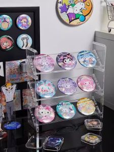 Acrylic Display Stand Steps Desktop Organizer Clear Plastic Storage Rack for Postcards Badges Souvenirs Rectangular Shape