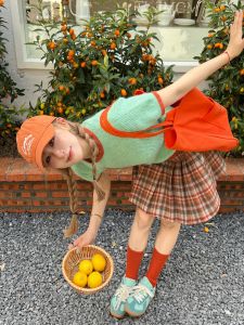 Mint Cheese Mousse Knitted Short Sleeve Top Refreshing Vertical Stripe Color Block Commute Style Regular Thickness Pure Color