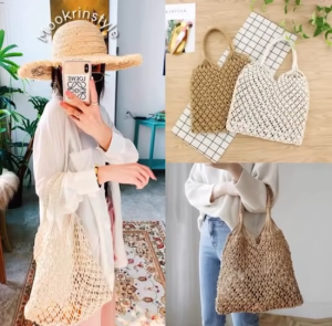 🍃Mookrinstyle🍃กระเป๋าถักสาน net bag ใส่คล้องแขน ไปทะเล สวยมาก
