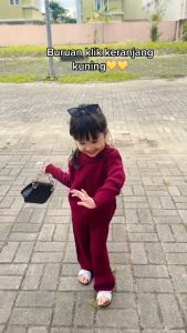 Outfit Setelan Rajut Anak Perempuan Aurel Joly: Stelan Cardigan Elegan Casual Modern Kekinian