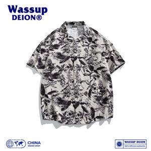 Wassup Deion New Chinese Style National Style Retro Shirt Mens Summer Fancy Loose Casual Short Sleeve Flower Shirt