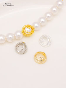 ชุบทอง 14K ครึ่งวงกลม เรือฟอร์มโลหะผสม รูคู่ สร้อยคอสีขาว ลูกปัด ลูกปัดไข่มุก วัสดุอุปกรณ์ทำเครื่องประดับ DIY ทำมือ