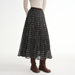 DUSHU | Irregular Pleated Plaid Half Skirt