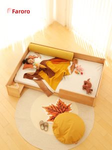 faroro | Solid Wood Montessori Style Childrens Bed with 4 Side Rails 1.2m