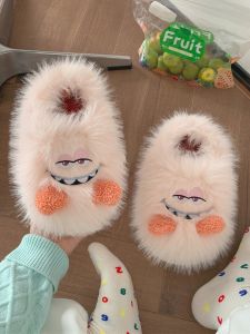 Warm Anti-Slip Cotton Slippers Cover Head Monster Design Cute Cartoon Student Home Use Female Winter Booties Comfortable Slip-On