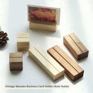 Zakka Vintage Creative Real Wood Block Eco-friendly Business Card Holder Photo Clip Display Piece Office School Supply