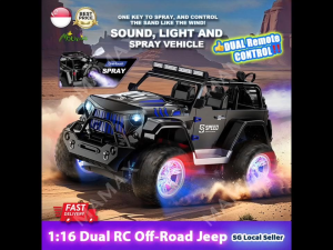 【SG Ready Stock】1:16 RC Off-Road Jeep Car Toy★Dual Remote Control✅LED Lights&Sound✅Fog Spray✅4WD Remote Control Vehicle✅Christmas/Birthday Gift/Presents✅